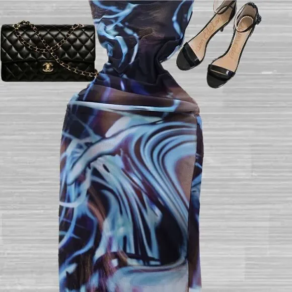 Zara blue blend PRINTED TULLE DRESS ZARA - www.disolcolor.com